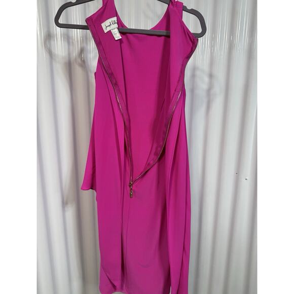 Joseph Ribkoff Hot Pink Jersey Chiffon Overlay Sheath Cocktail Dress Sz 8 Barbie - Picture 5 of 6